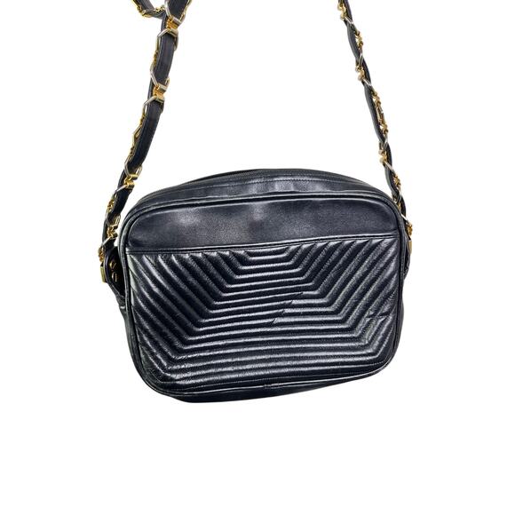 Revillon Handbag Womens Black Leather Gold Chain Strap Old Money Classy - Picture 3 of 9